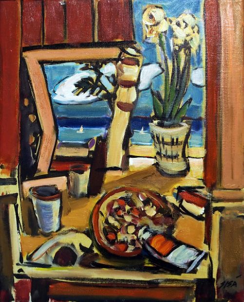 STILLLEBEN AN DER CÔTE D'AZUR, Acryl auf Leinen, 50 x 40 cm